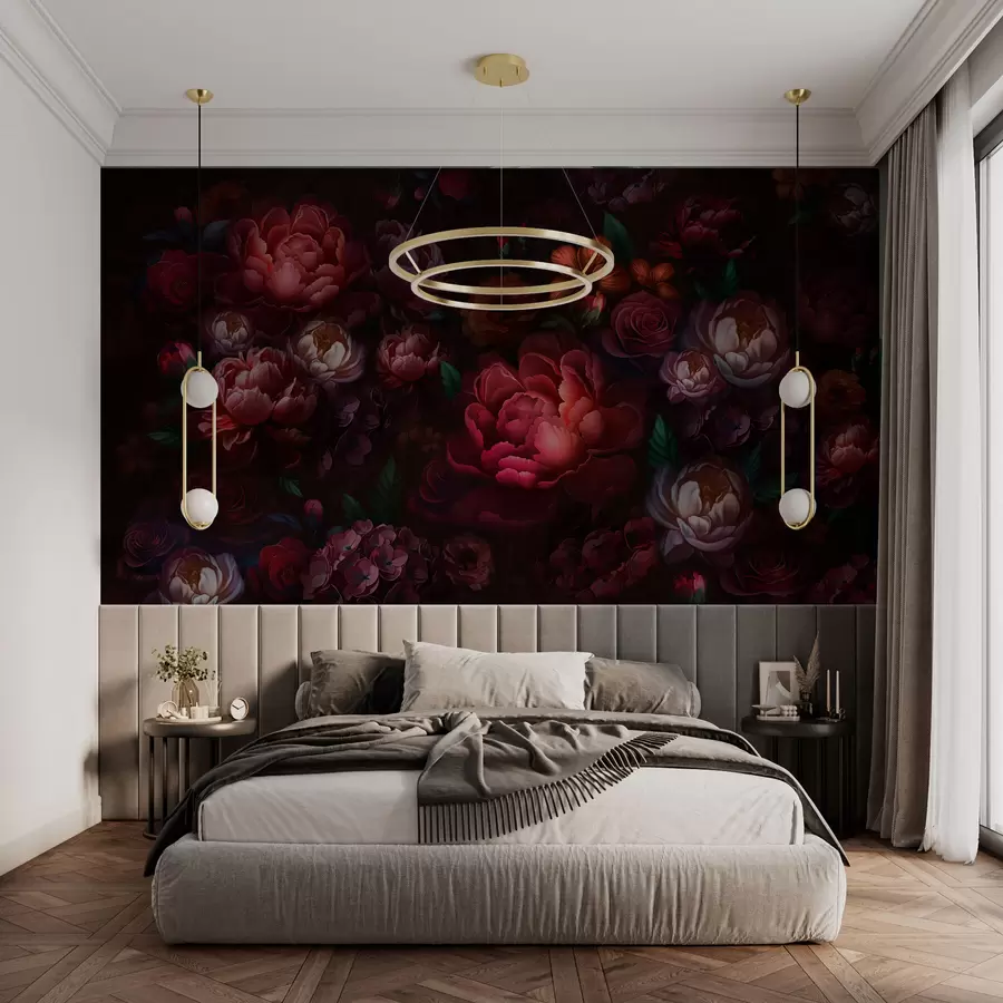 murais de parede Flores requintadas em um fundo escuro w01794