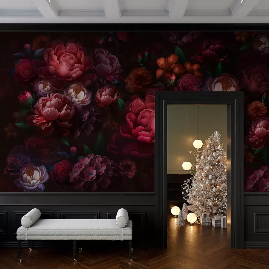 murais de parede Flores requintadas em um fundo escuro w01794