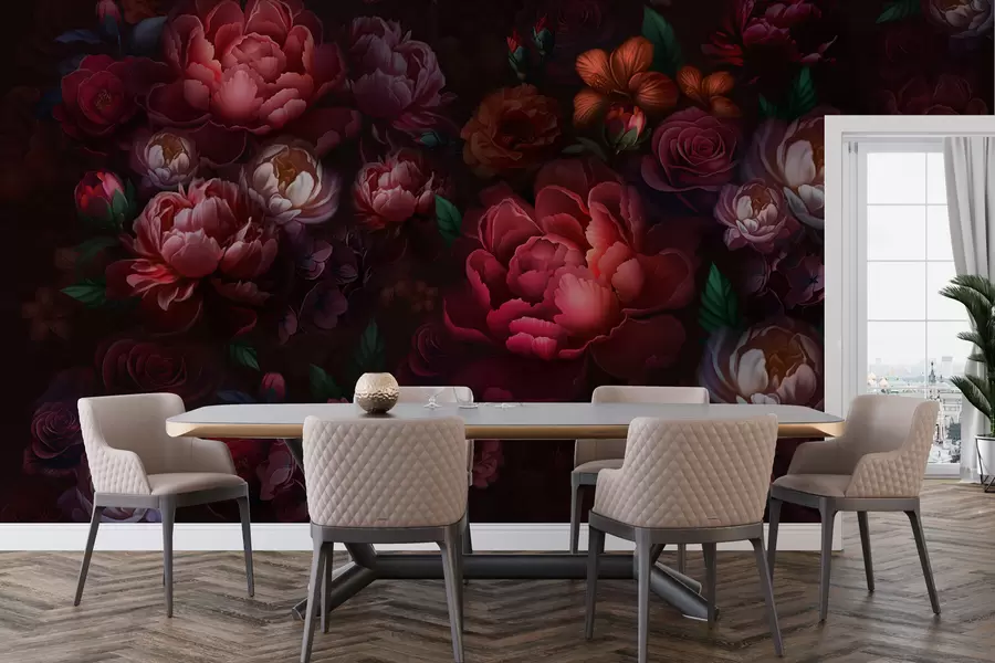 murais de parede Flores requintadas em um fundo escuro w01794