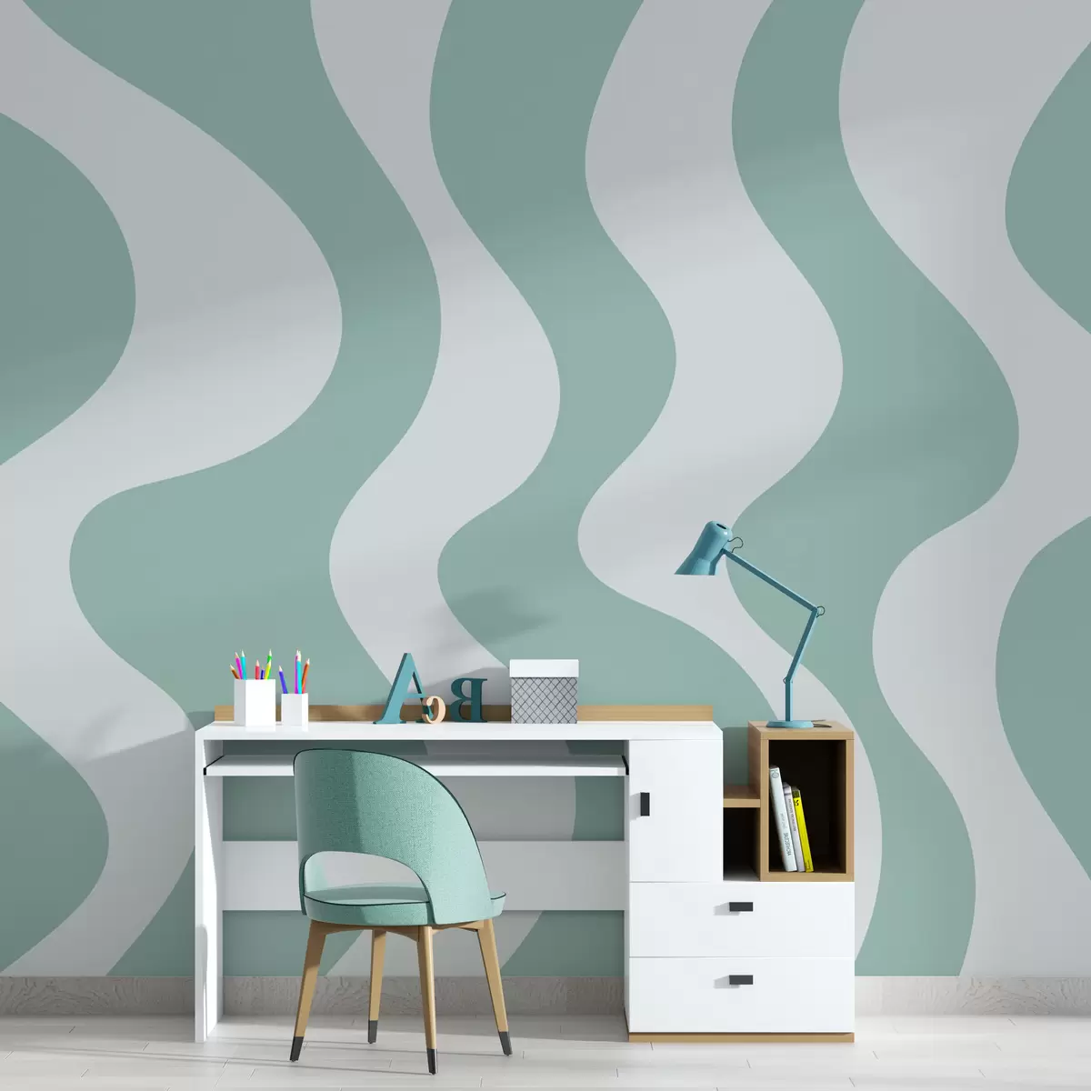 murais de parede Linhas verdes sinuosas w01833