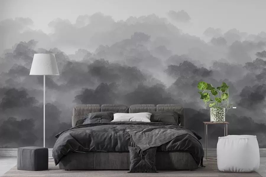 murais de parede Floresta na neblina, paisagens naturais, cor cinza w01880v3