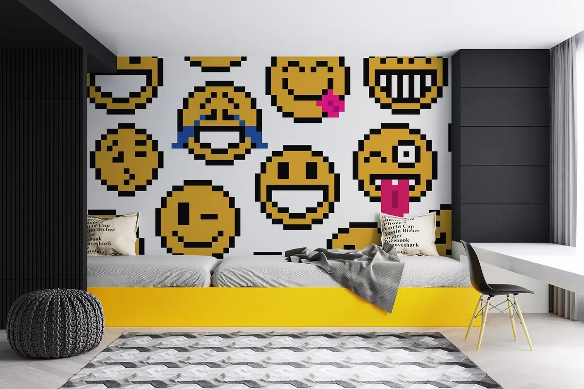 murais de parede Smileys de pixel art, cor amarela w01942