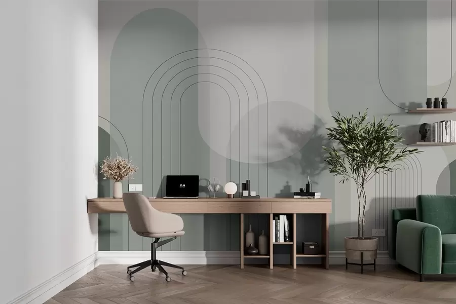 murais de parede Geometria minimalista e boho em tons de verde w01920