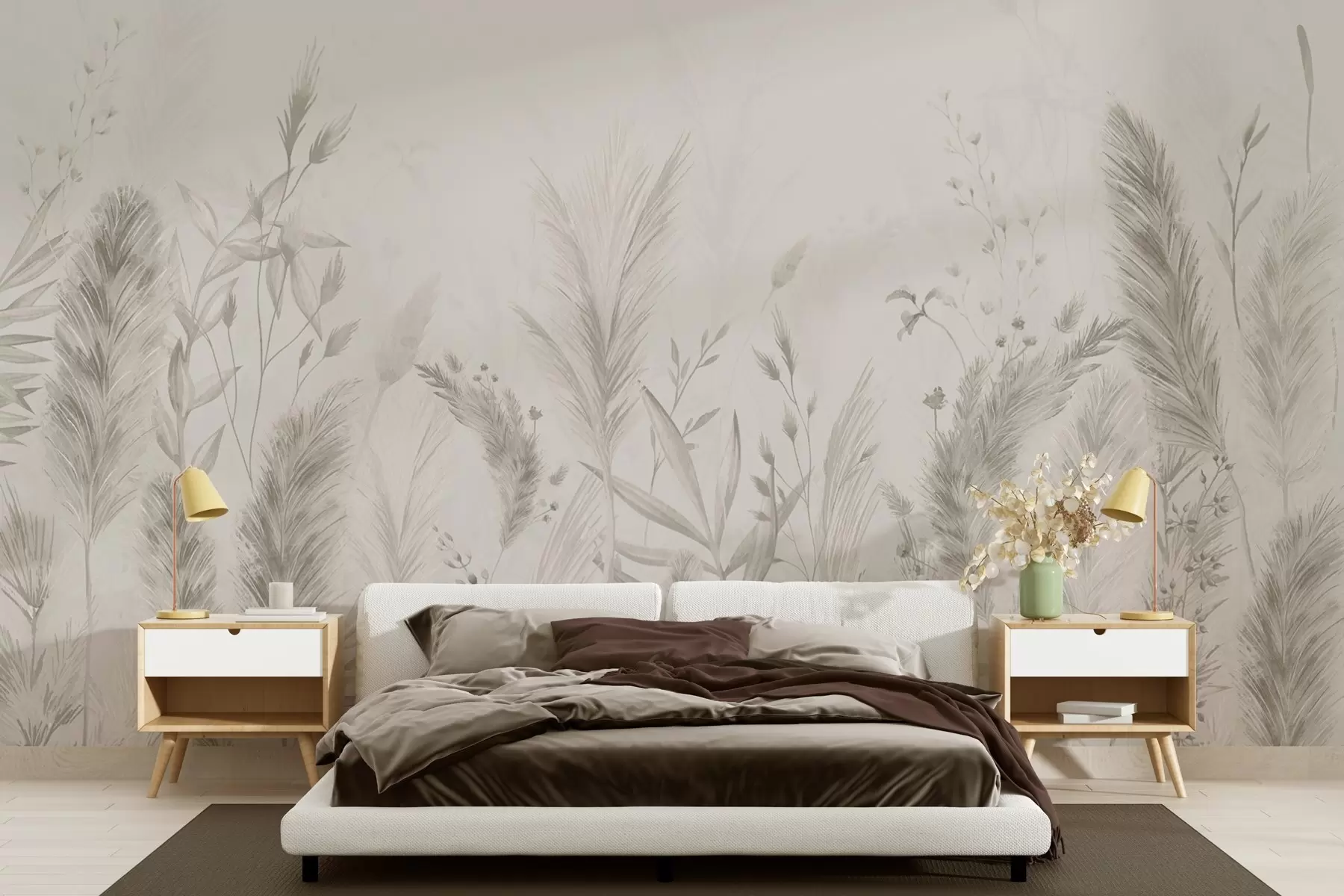 murais de parede Gramíneas altas e flores do campo em tons pastéis w02004v1