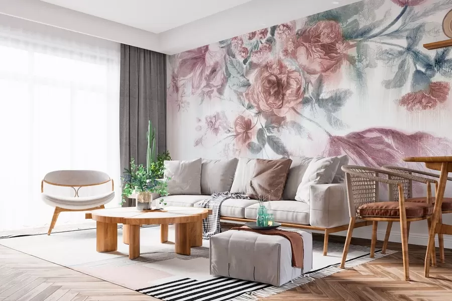 murais de parede Delicado arranjo floral em tons pastéis w00389