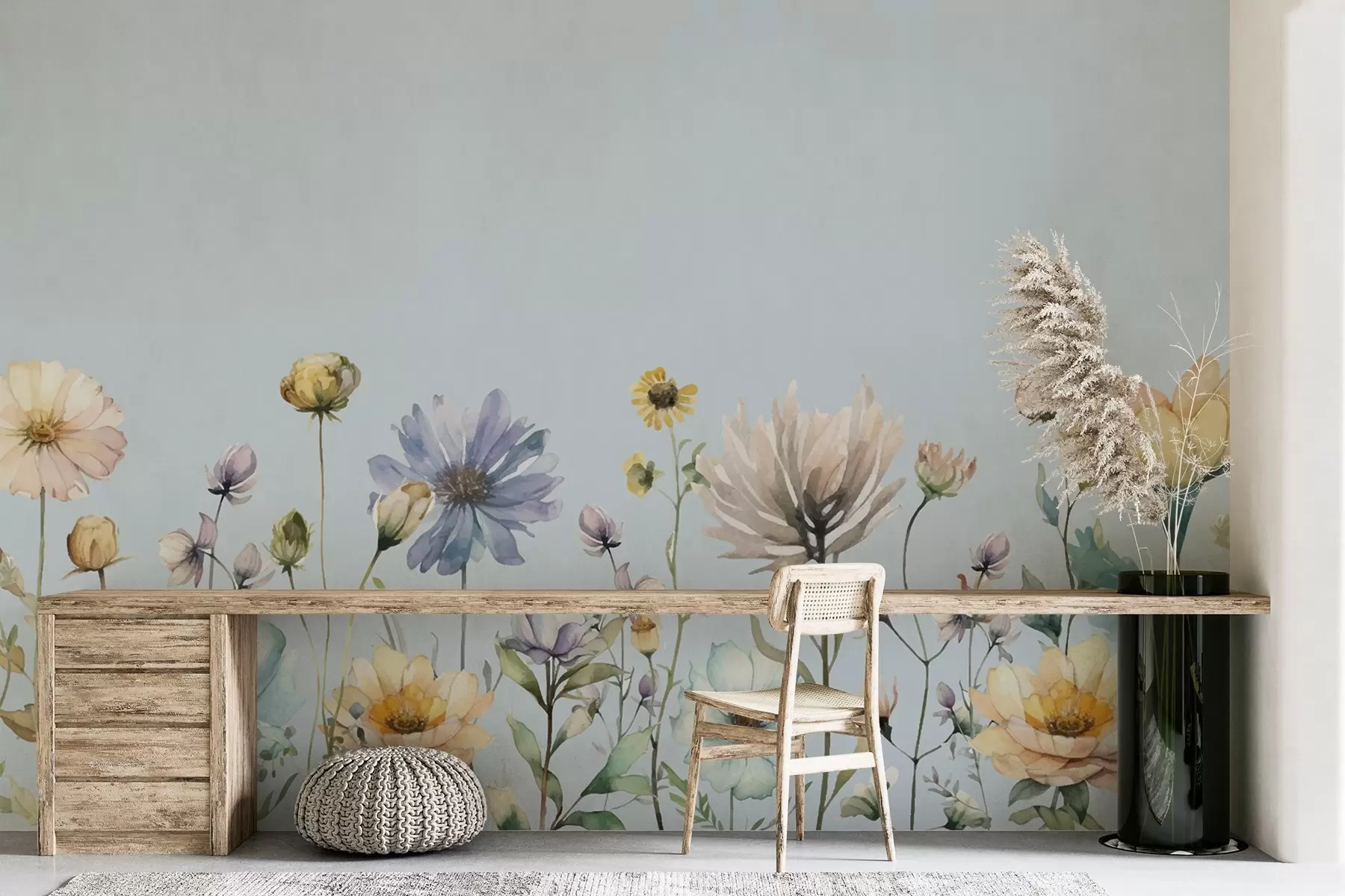 murais de parede Flores desabrochando em tons pastéis suaves w00398