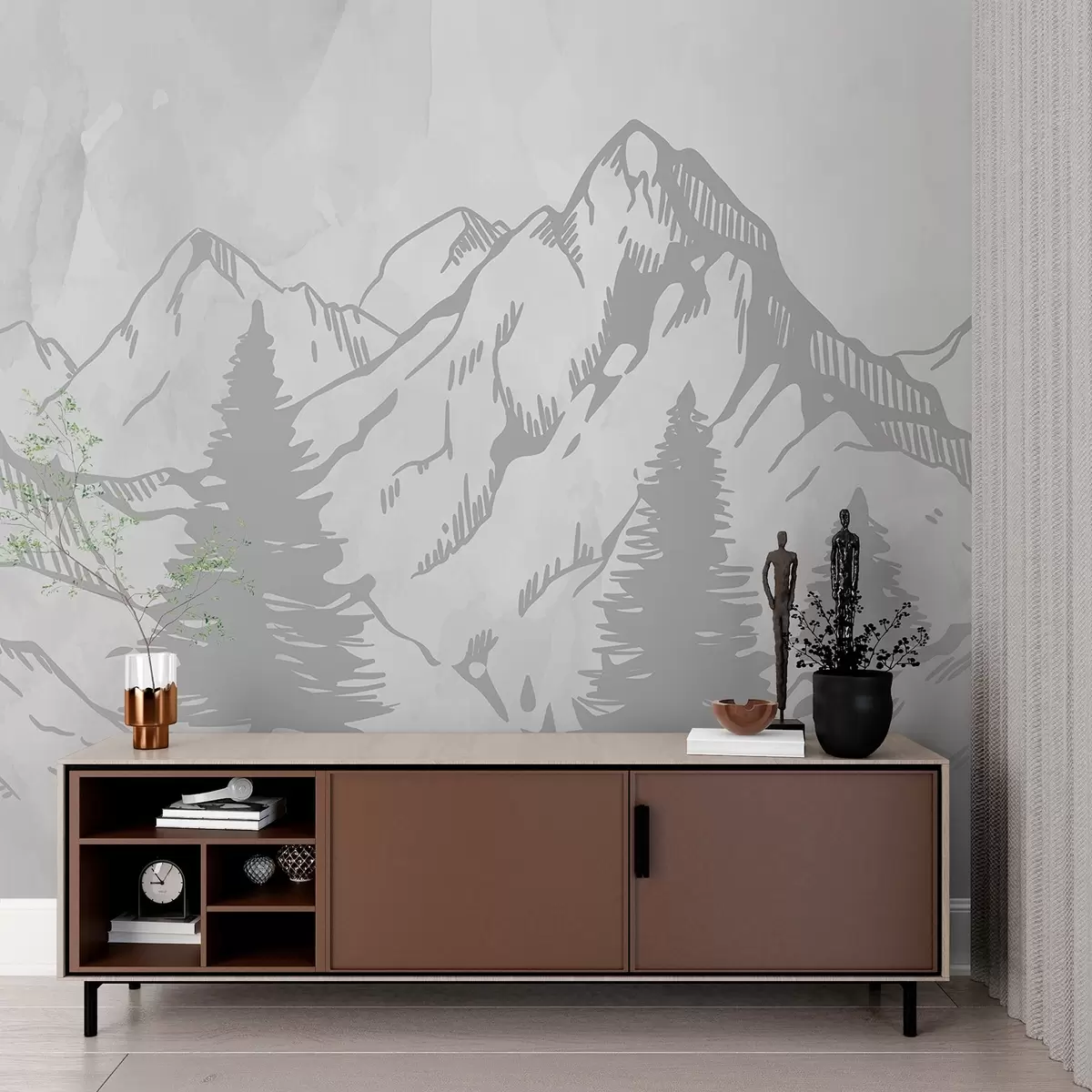 murais de parede Montanhas majestosas em tons de cinza serenos w00665v1