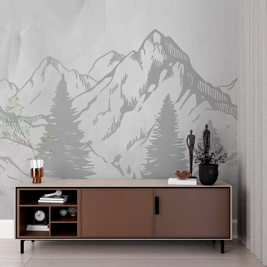 murais de parede Montanhas majestosas em tons de cinza serenos w00665v1