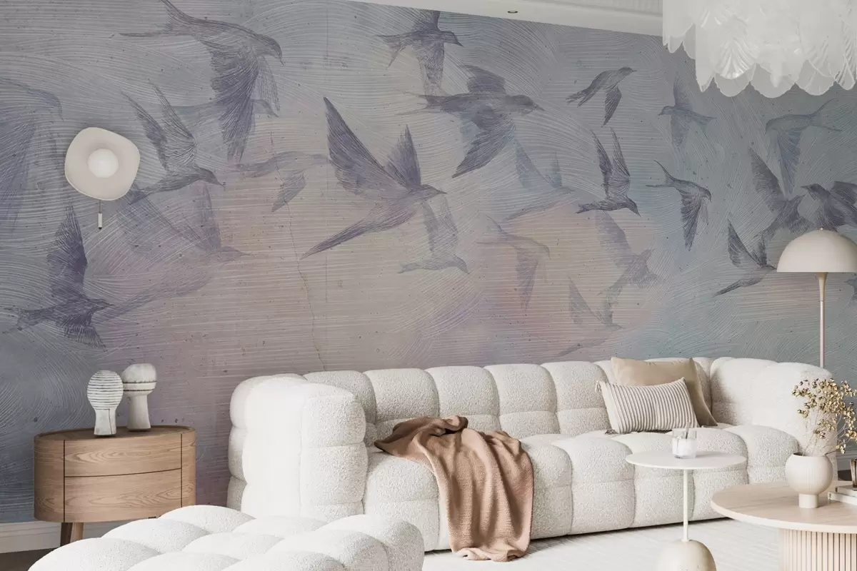 murais de parede Bando de pássaros em tons suaves w00702