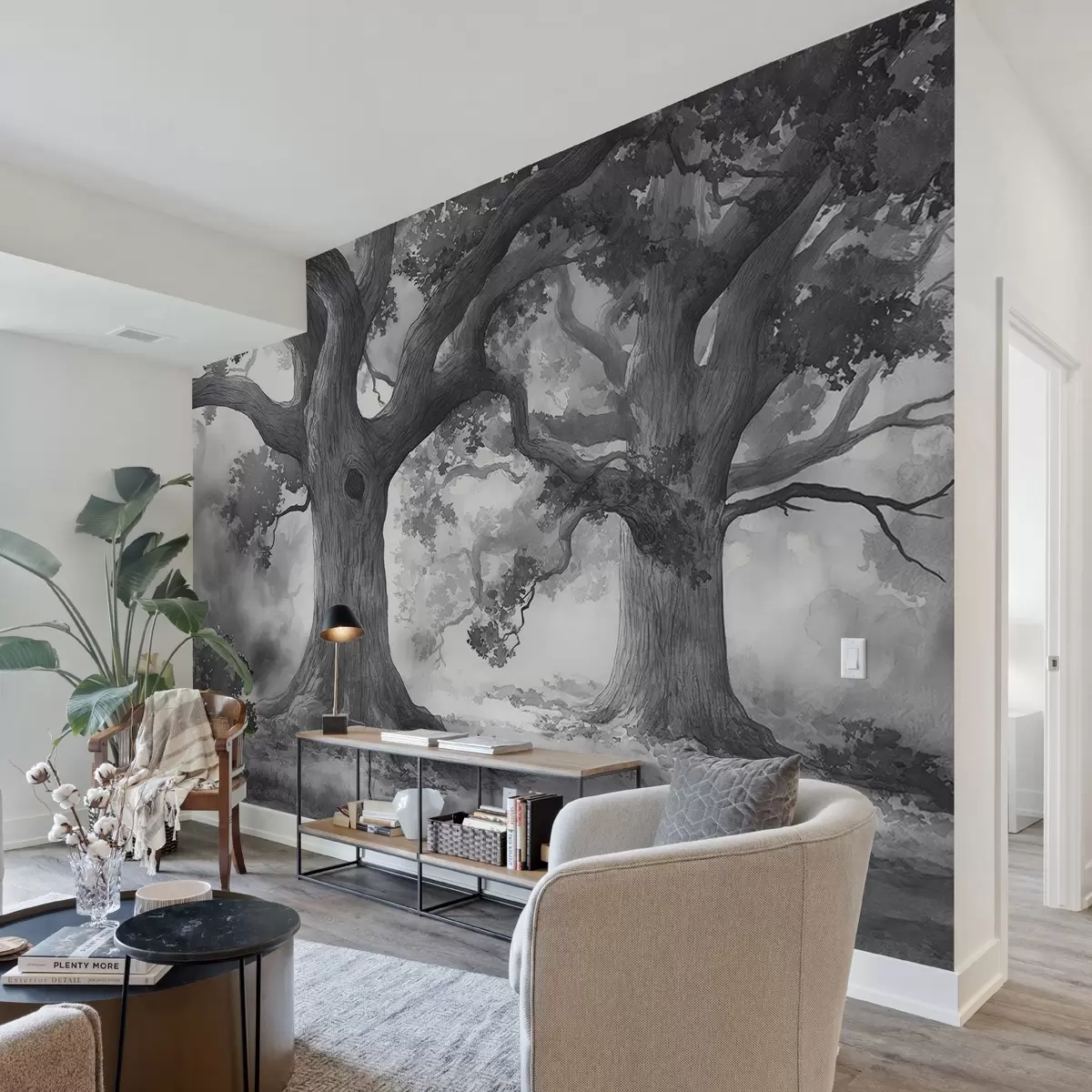 murais de parede Árvores majestosas em uma paisagem tranquila w01182