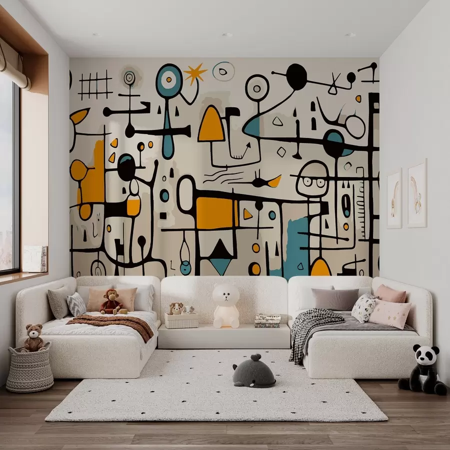 murais de parede Arte abstrata com formas geométricas no estilo Art Nouveau w02029