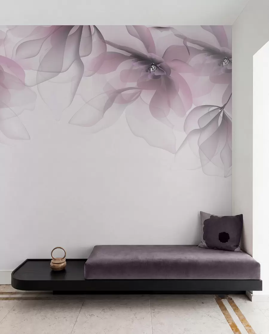 murais de parede flores grandes translúcidas rosa no topo w02093