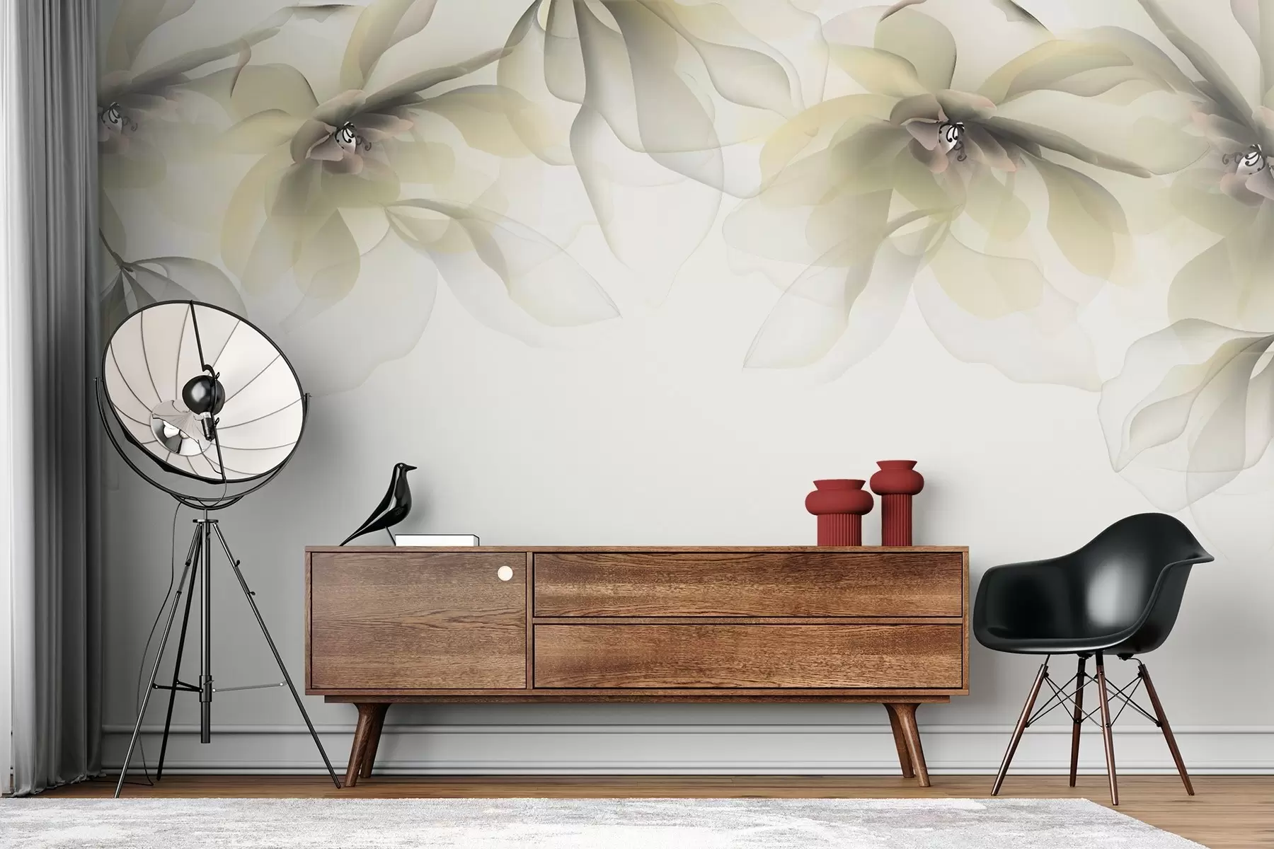 murais de parede flores grandes amarelas translúcidas no topo w02093v1