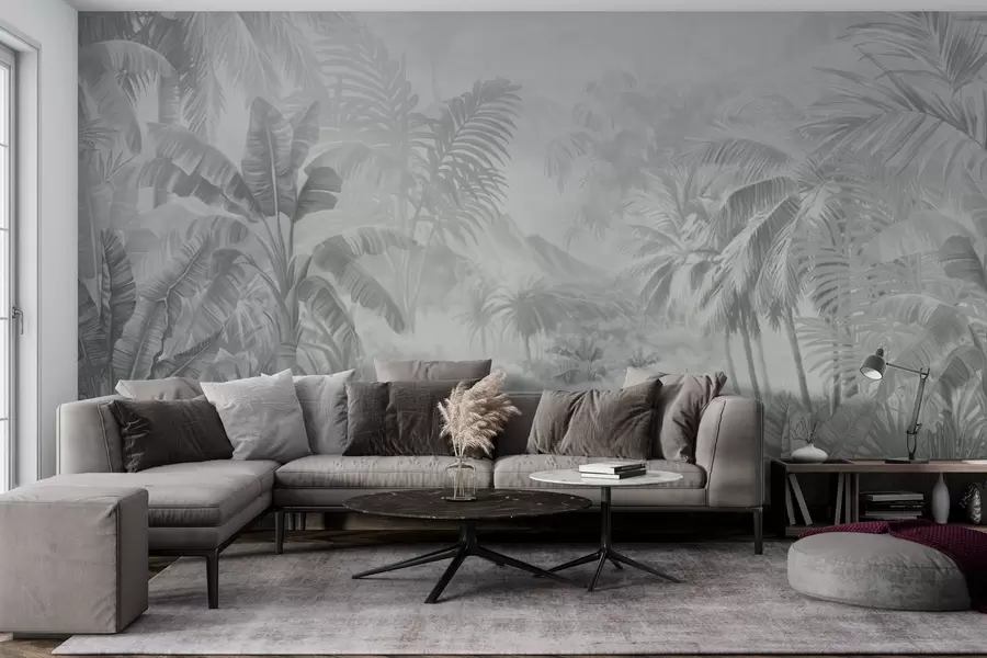 murais de parede Floresta tropical em tons suaves de cinza w01931v4