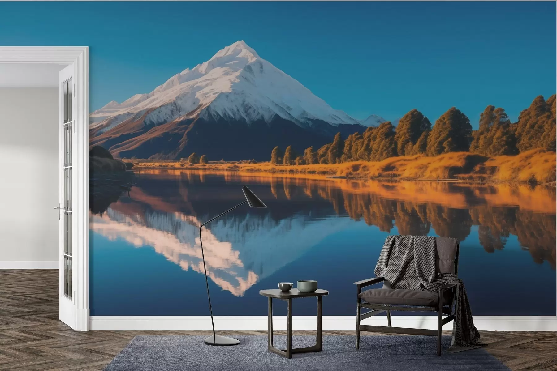 murais de parede Paisagem de montanha com floresta e rio w02074