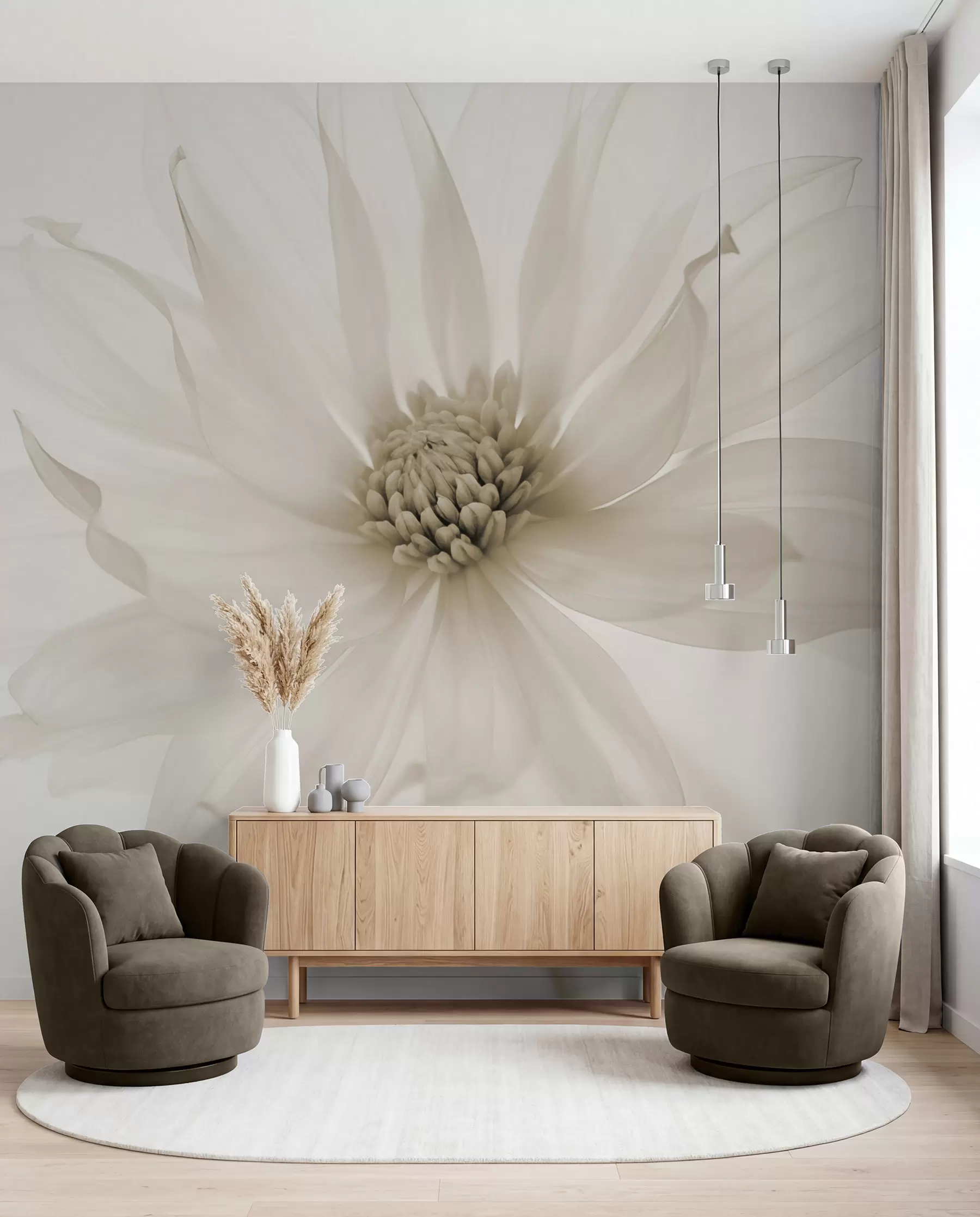 murais de parede Delicada flor bege em um fundo claro w02077v1