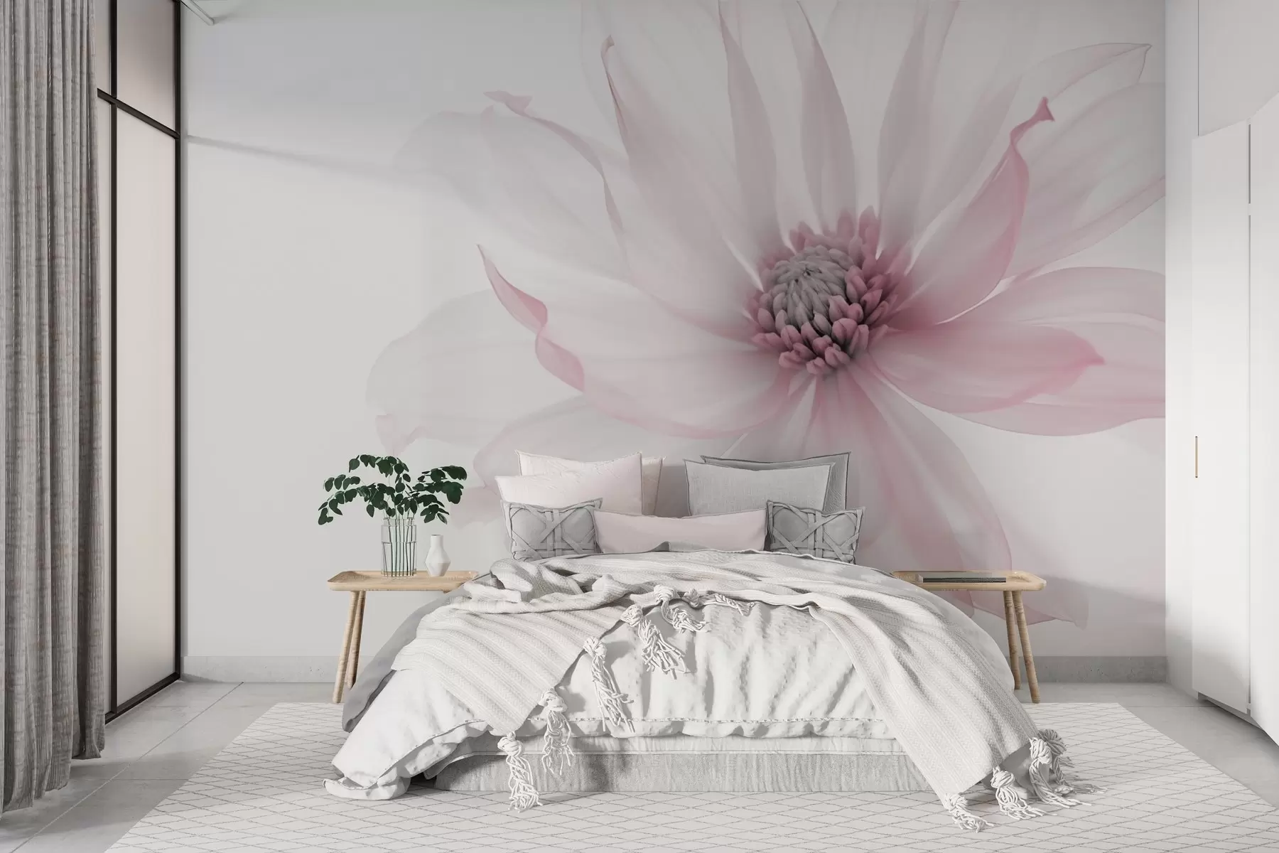 murais de parede Delicada flor rosa em um fundo claro w02077v2