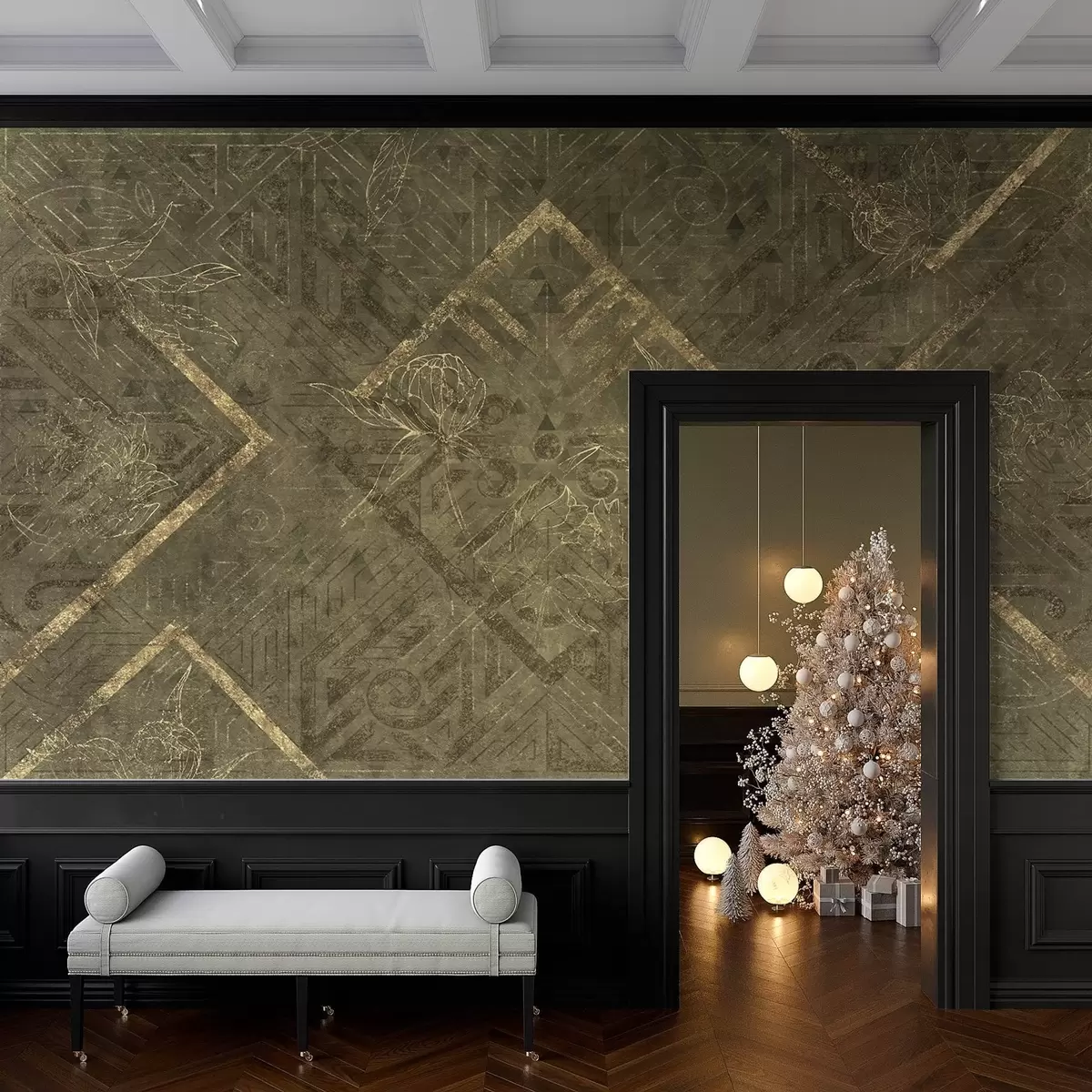 murais de parede Textura grunge com padrões florais w02079v1