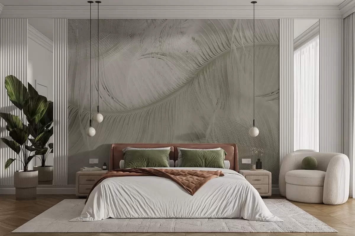 murais de parede Textura de pena leve em tons de verde w02072v2