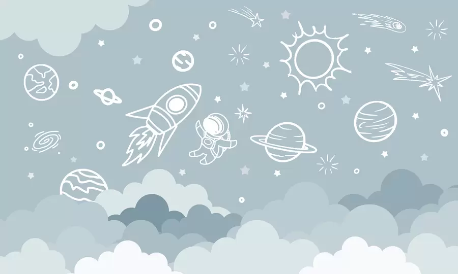 murais de parede Planeta espacial e astronauta w02104v1