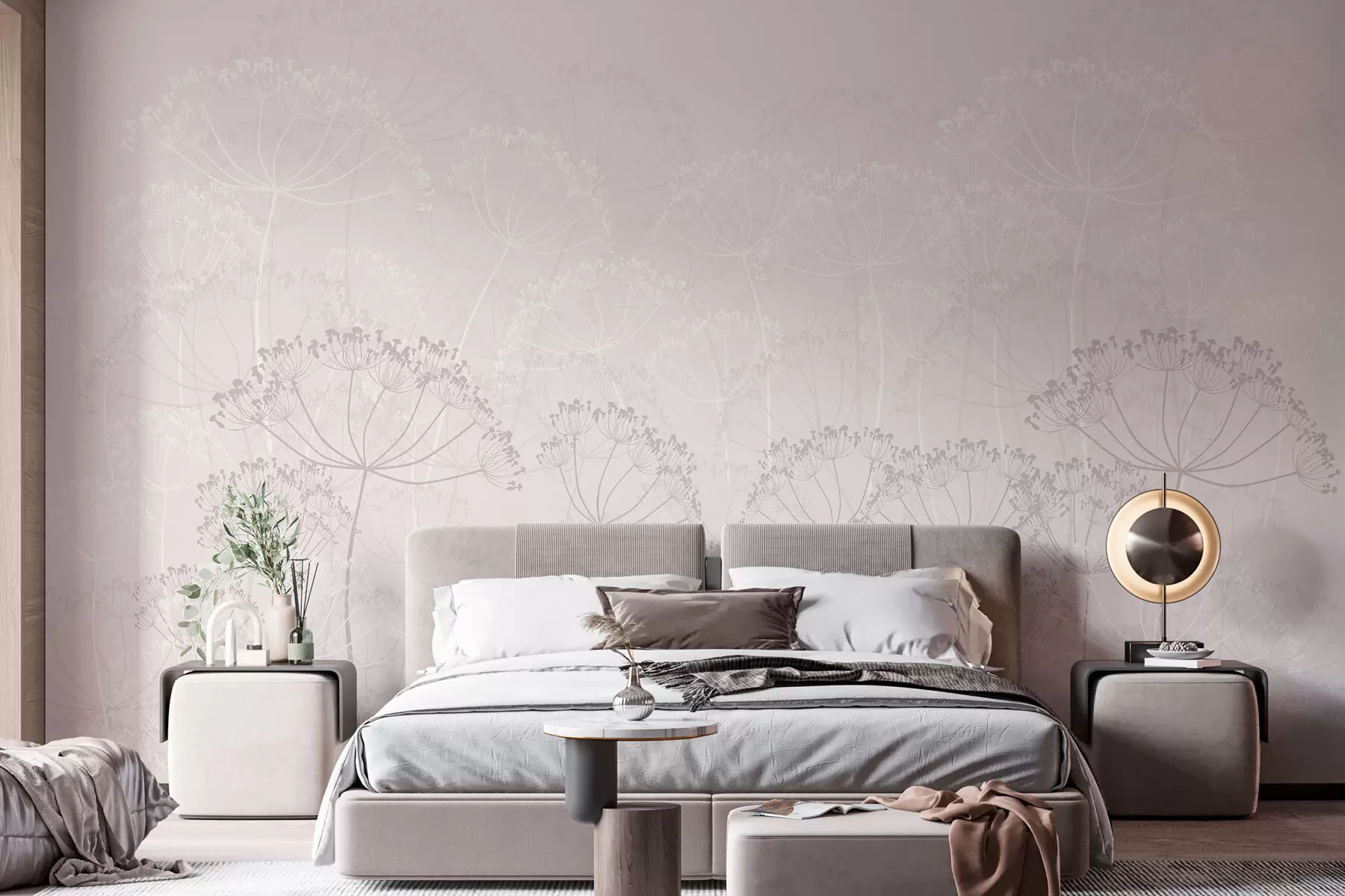 murais de parede Plantas frágeis minimalismo cor de rosa w02105