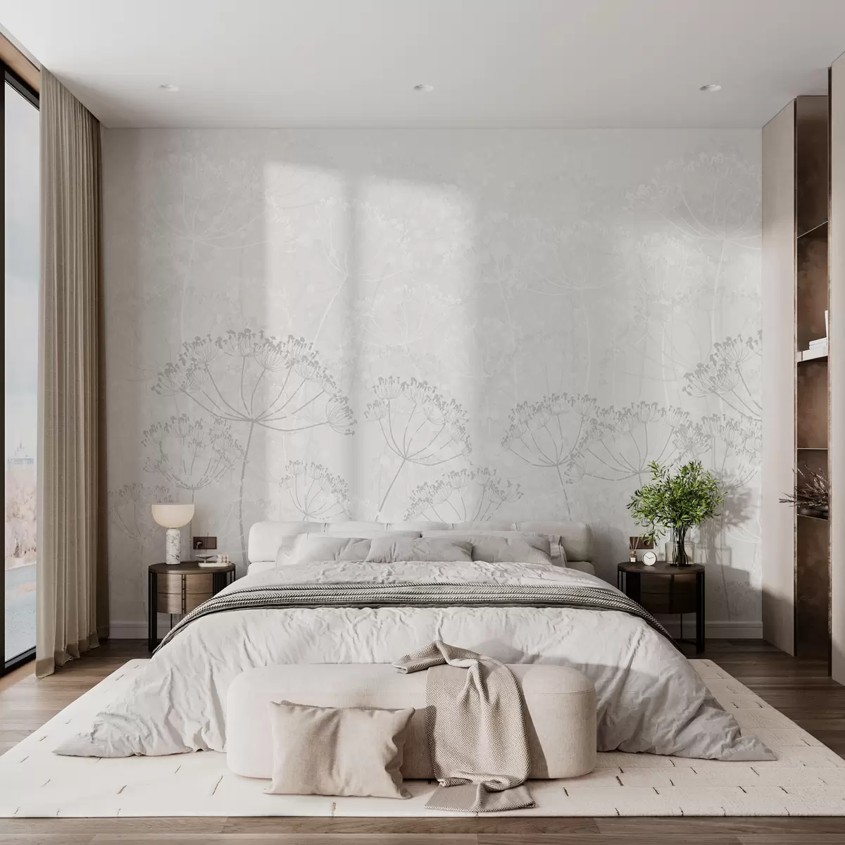 murais de parede Plantas frágeis com manchas minimalistas na cor cinza w02108v2