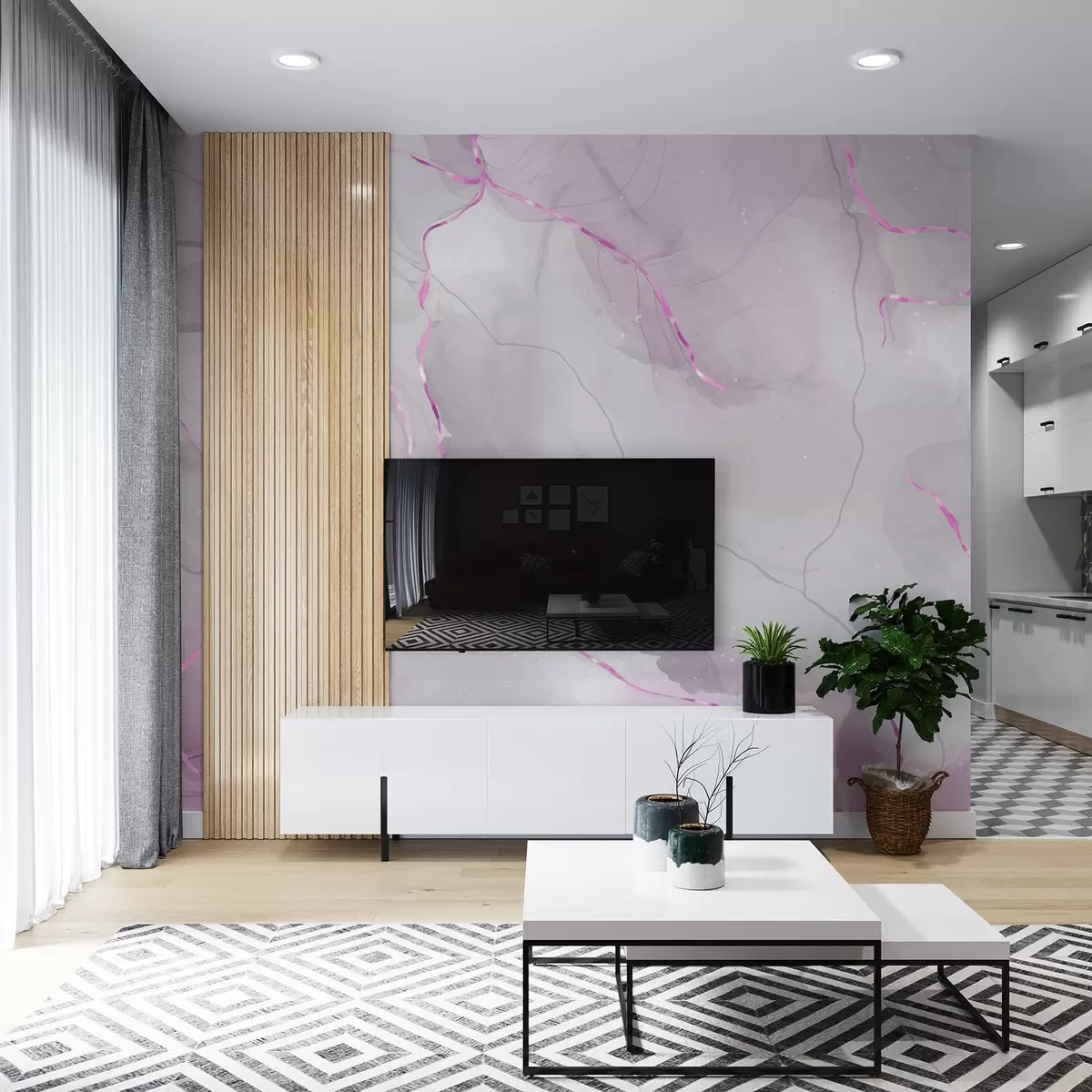 murais de parede Suaves redemoinhos de tons de rosa e cinza u80088v2