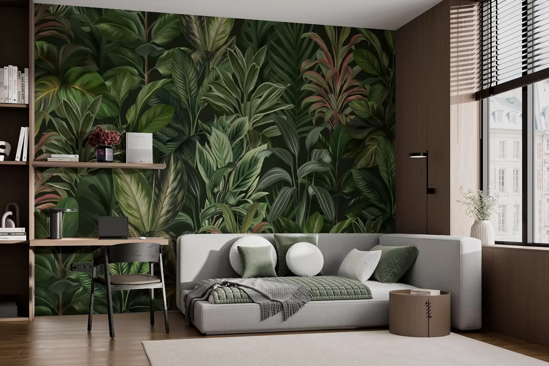 murais de parede Folhagem tropical verde e espessa w02126