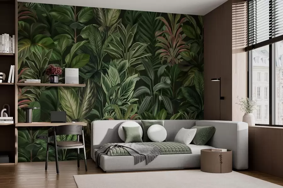murais de parede Folhagem tropical verde e espessa w02126