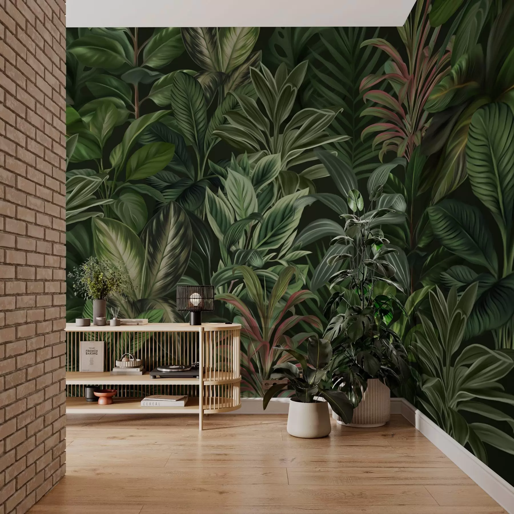 murais de parede Folhagem tropical verde e espessa w02126