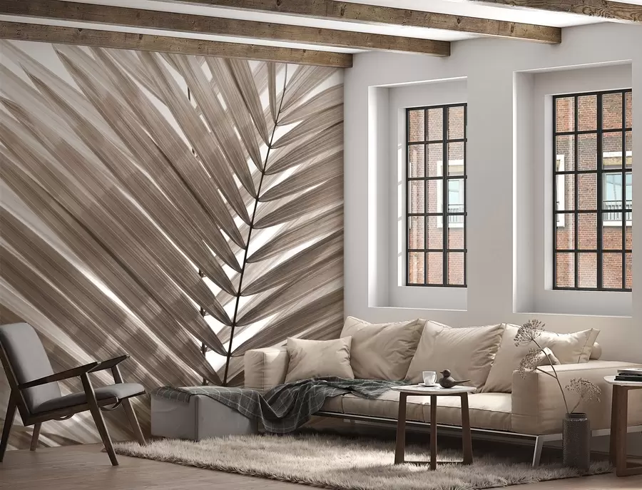 murais de parede Elegantes folhas de palmeira em sépia suave u97550v1