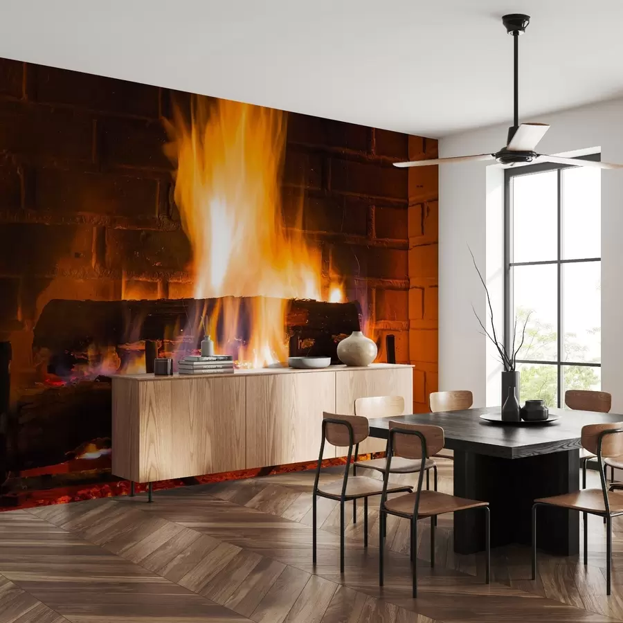 murais de parede Chamas aconchegantes em uma lareira quente u73022