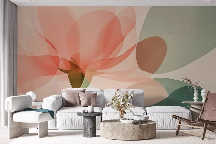 murais de parede Delicadas gardênias cor-de-rosa e tons verdes de folhas transparentes w02194