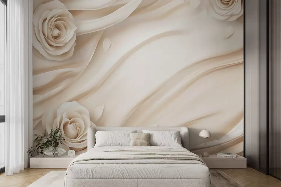 murais de parede Fundo bege elegante com rosas w02197