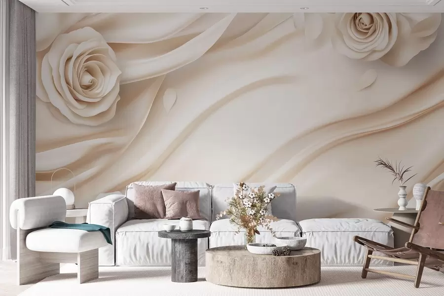 murais de parede Fundo bege elegante com rosas w02197