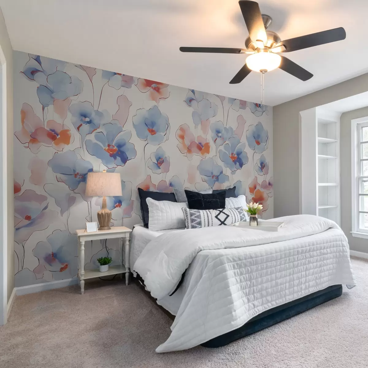 murais de parede Pequenas flores vintage, em tons de azul e vermelho w02277