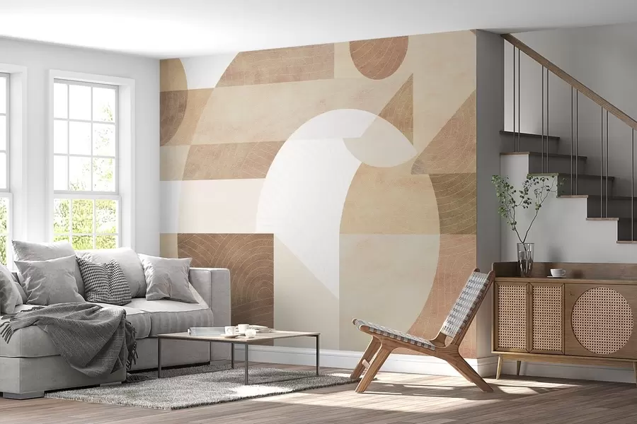 murais de parede Geometria moderna com formas abstratas, detalhes texturizados em tons de bege e marrom w02140
