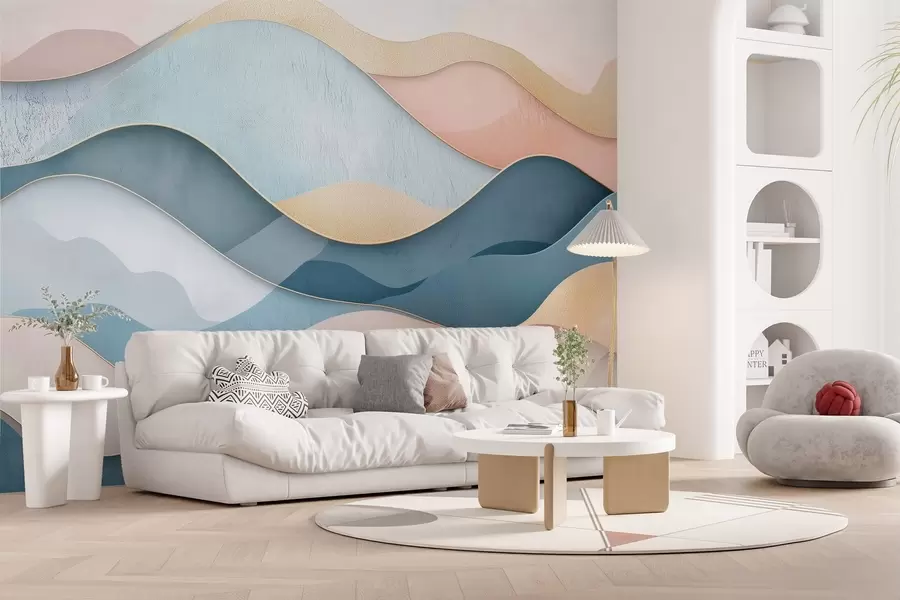 murais de parede Padrão Art Déco ondulado nas cores rosa e azul w02290