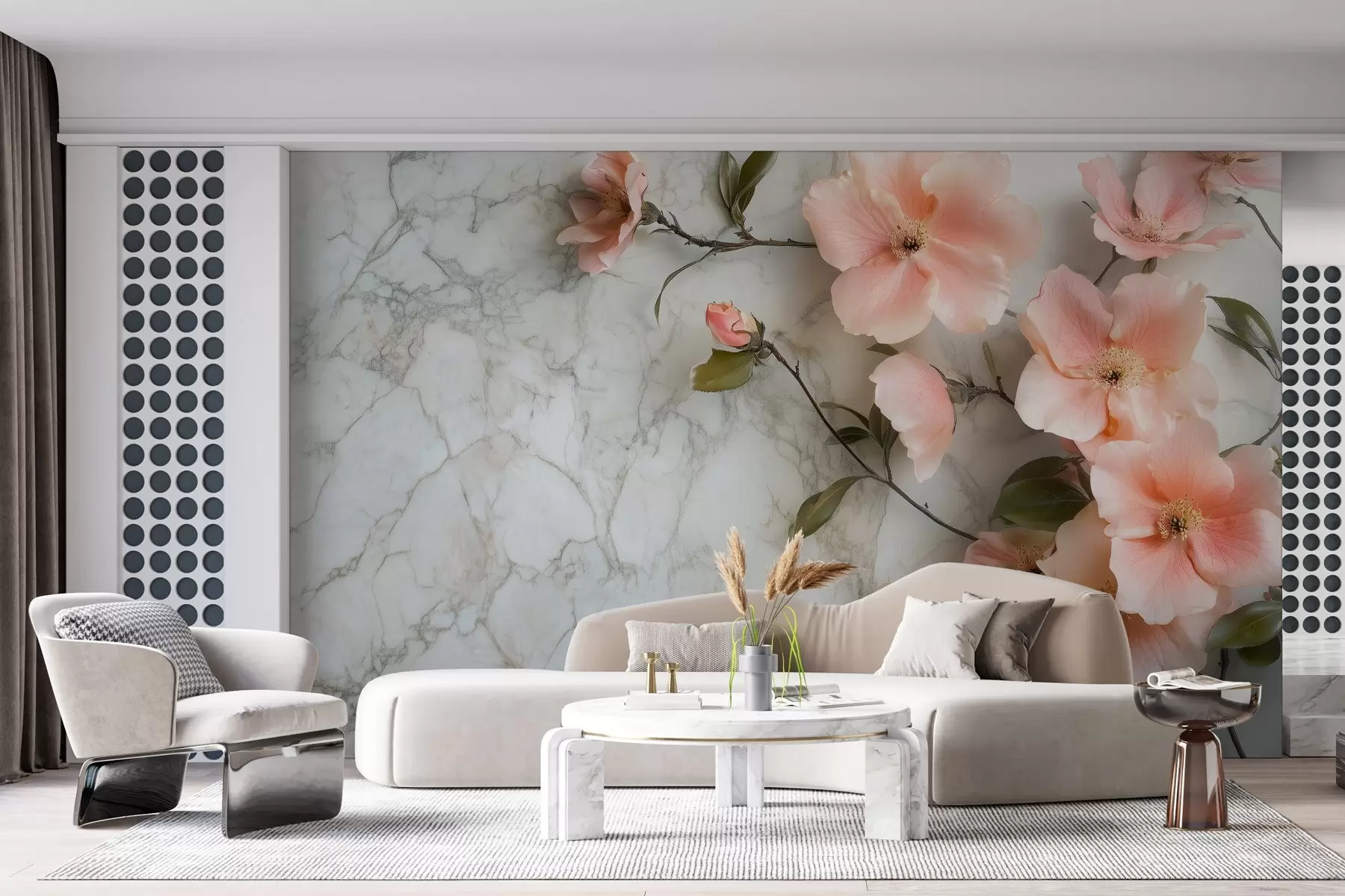 murais de parede Flores delicadas sobre o fundo de imitação de mármore w02291