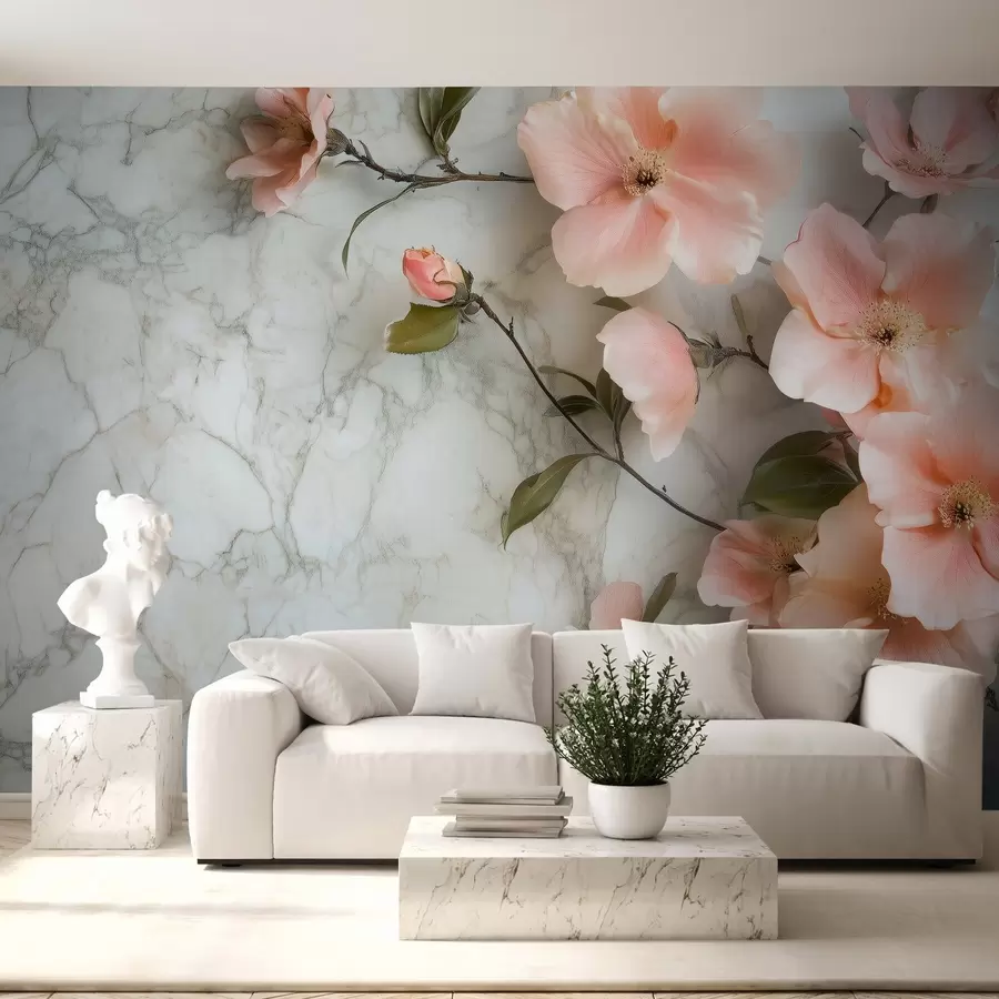 murais de parede Flores delicadas sobre o fundo de imitação de mármore w02291
