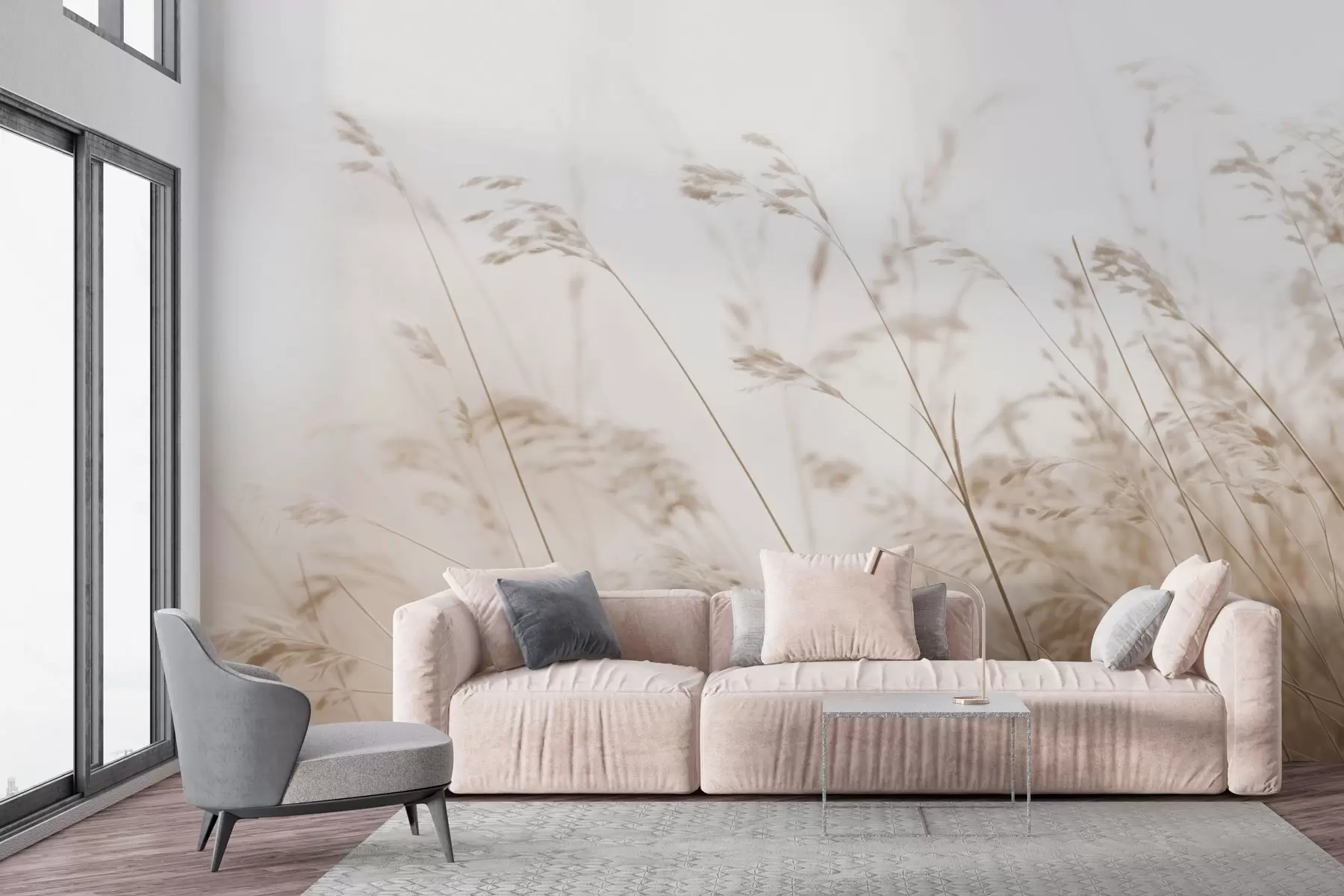 murais de parede Gramíneas do campo em um amanhecer com neblina w02250