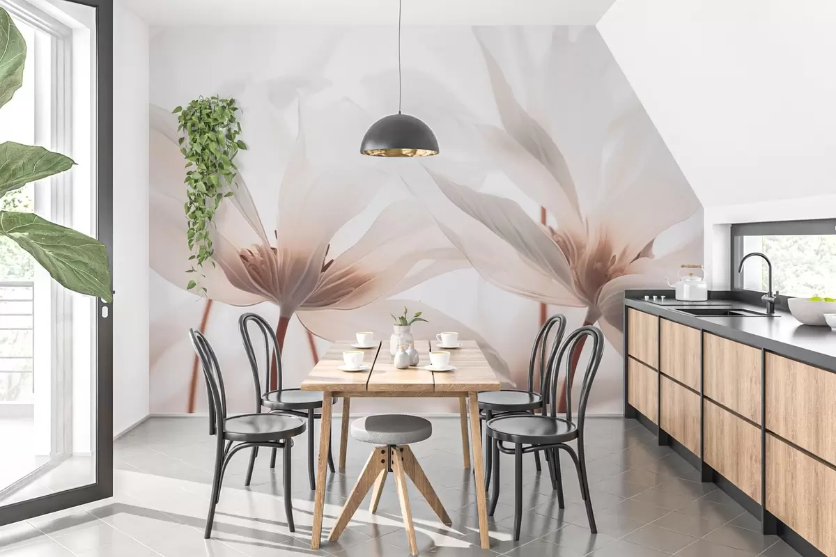 murais de parede Flores bege em um fundo claro w02295