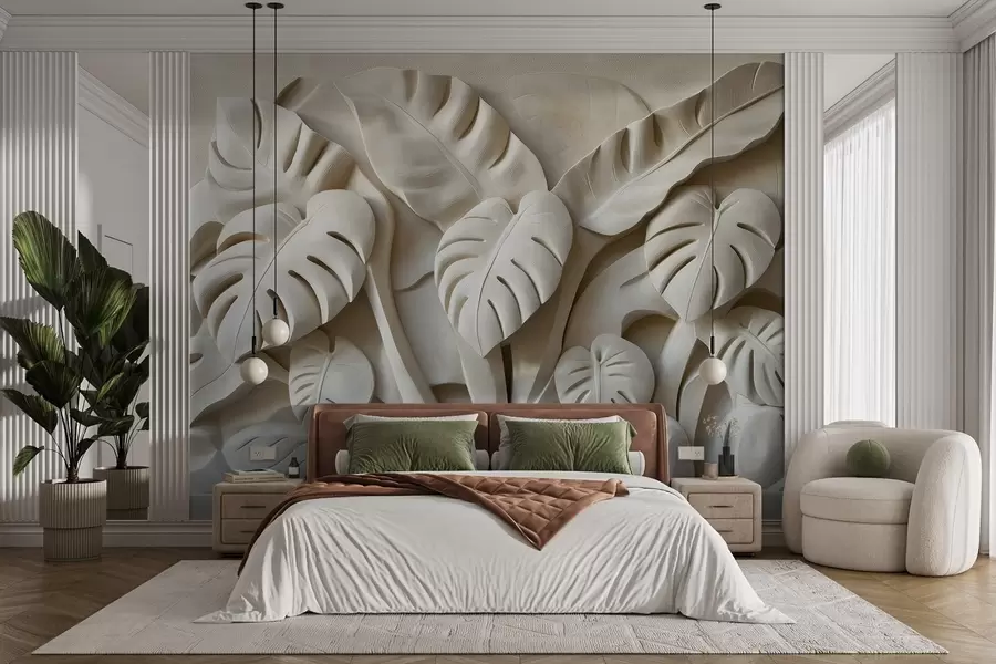murais de parede Baixo-relevo de folhas grandes de monstera w02312