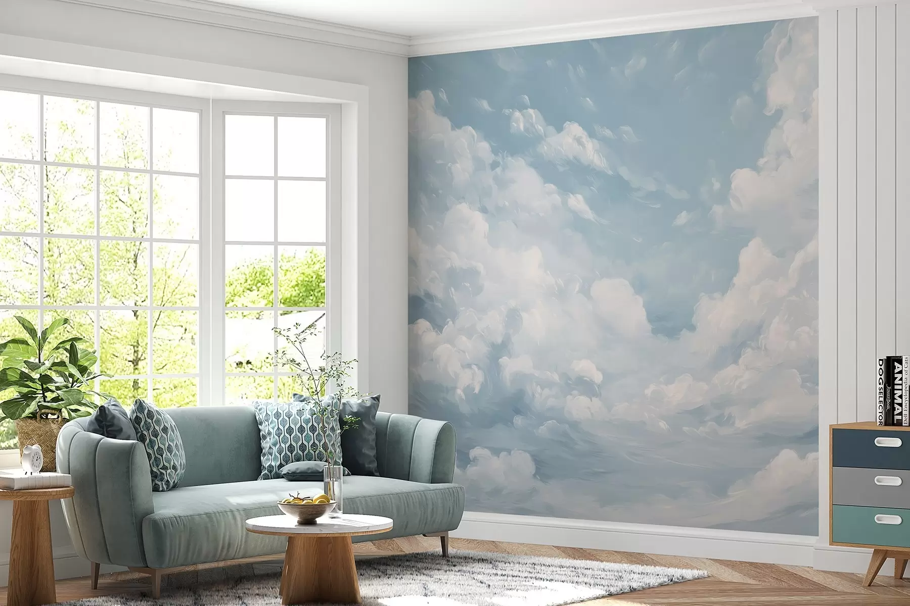 murais de parede Céu azul com pinceladas de óleo simuladas w02313