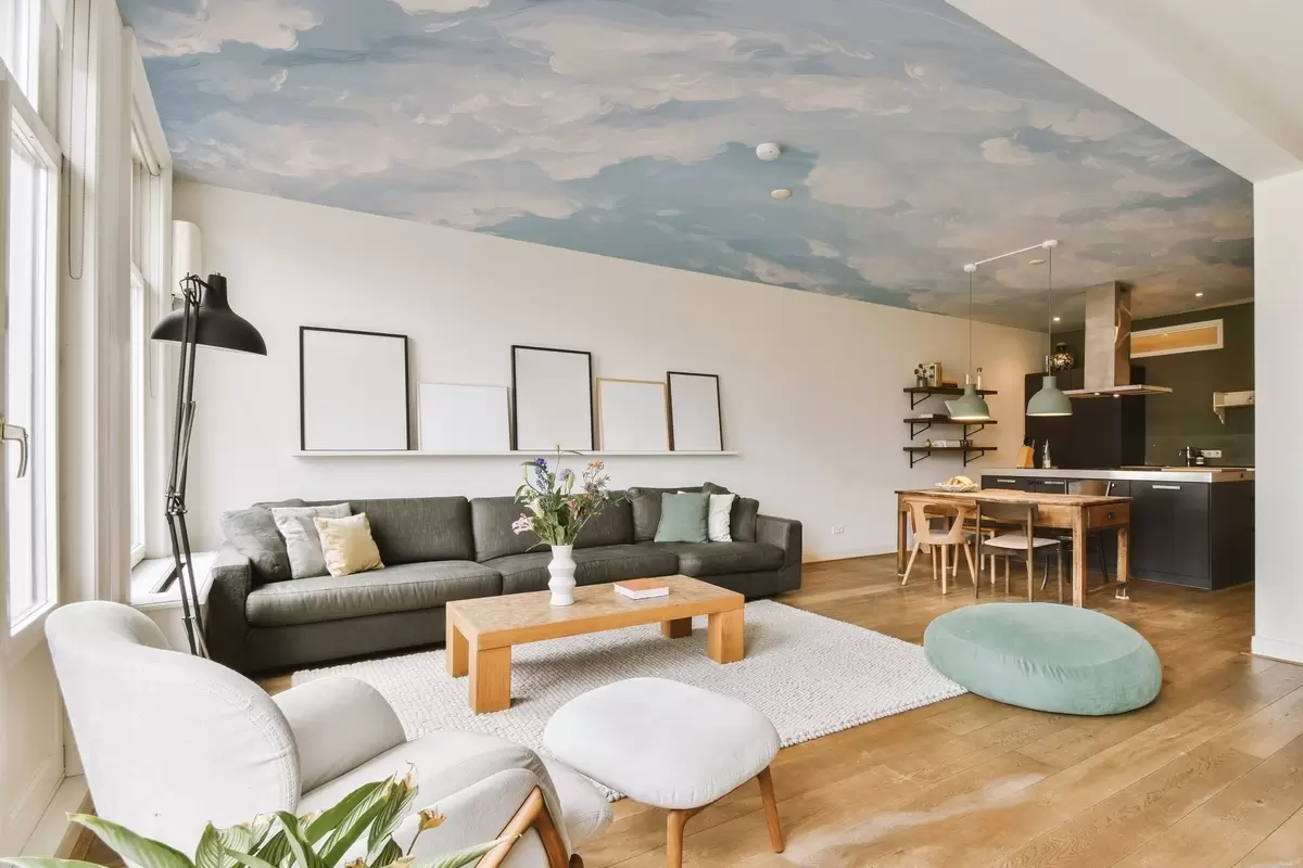 murais de parede Céu azul com pinceladas de óleo simuladas w02313