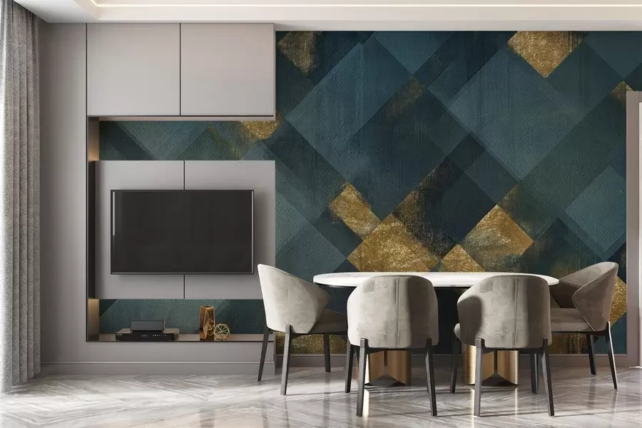 murais de parede geometria moderna em um estilo luxuoso com um tom de esmeralda w02340v1