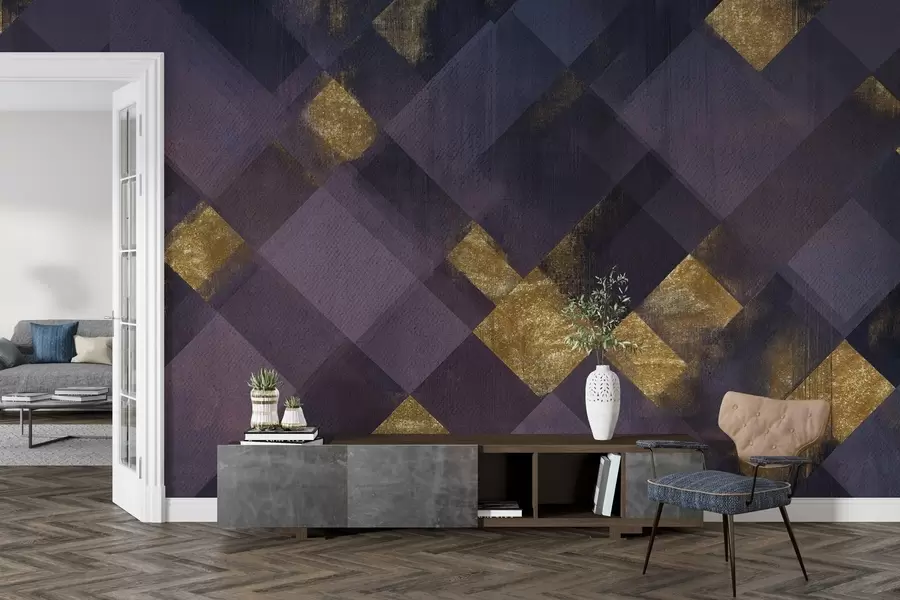 murais de parede geometria moderna em um estilo luxuoso com uma tonalidade roxa w02340v2