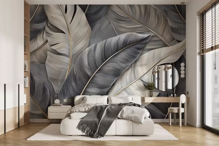 murais de parede papel de parede luxuoso com grandes folhas tropicais w02342