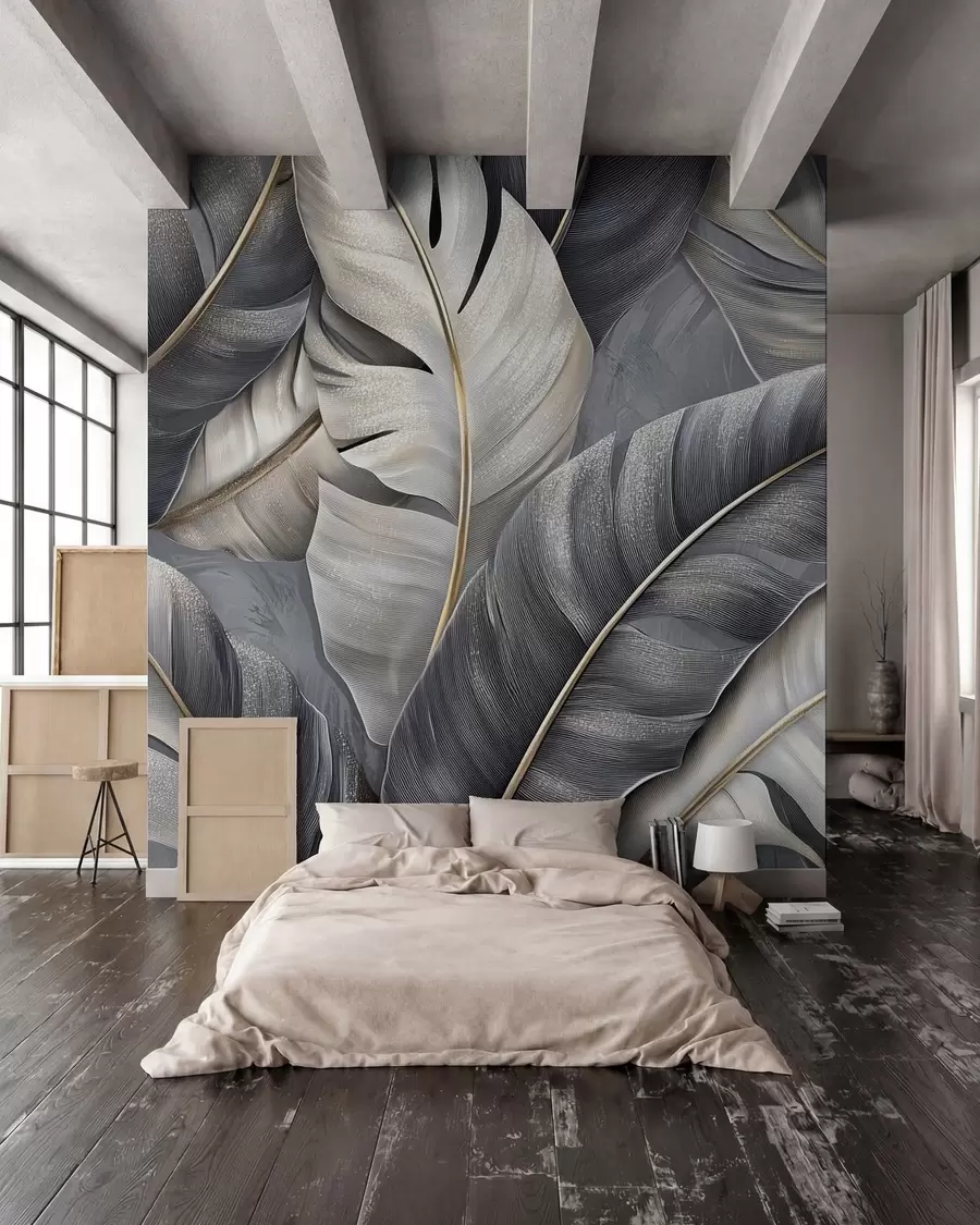 murais de parede papel de parede luxuoso com grandes folhas tropicais w02342