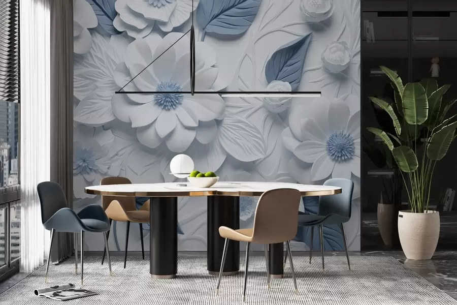 murais de parede Flores volumétricas feitas de gesso em duas cores w02006v1